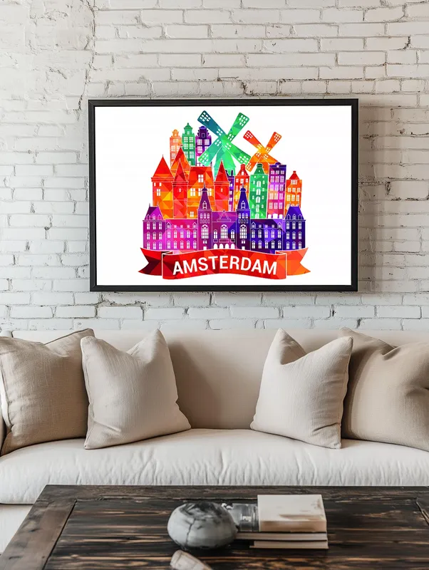 Постер «Разноцветный Амстердам» на стене в офисе