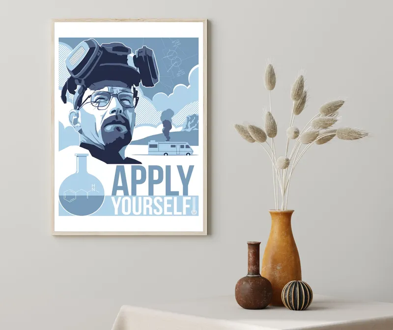 Постер «Во все тяжкие. Сол Гудман» на стене в офисе