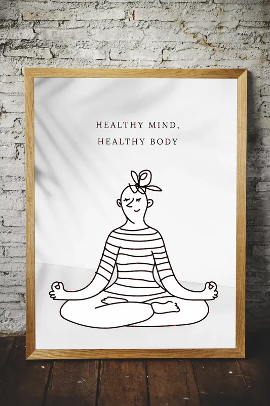 Постер «Медитация» над диваном в гостиной