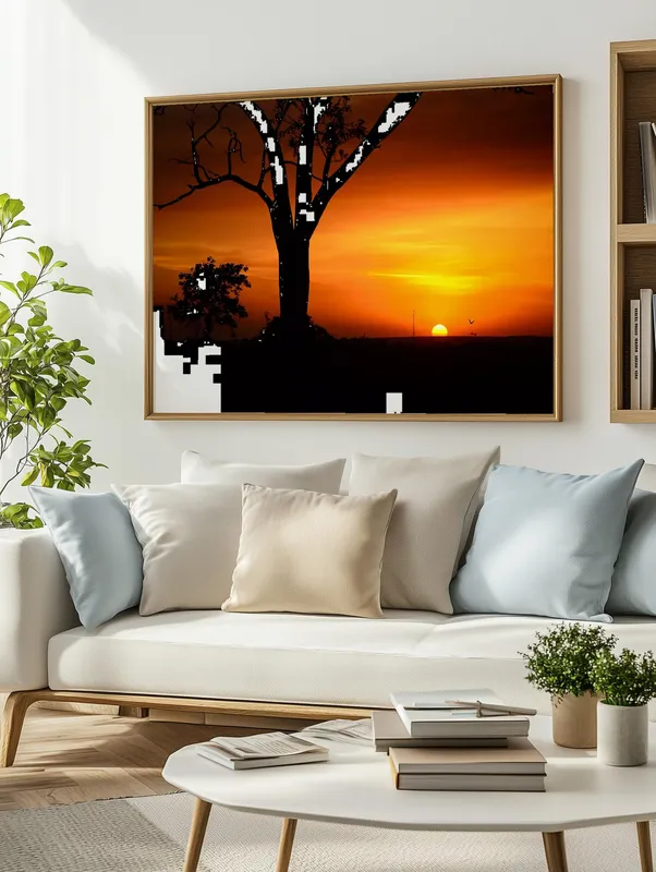 Постер «Заход солнца» на стене в офисе
