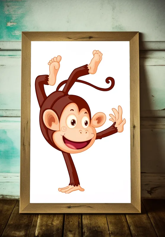 Постер «Обезьянка» над диваном в гостиной