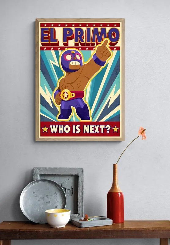 Постер «Brаwl Stars» над диваном в гостиной