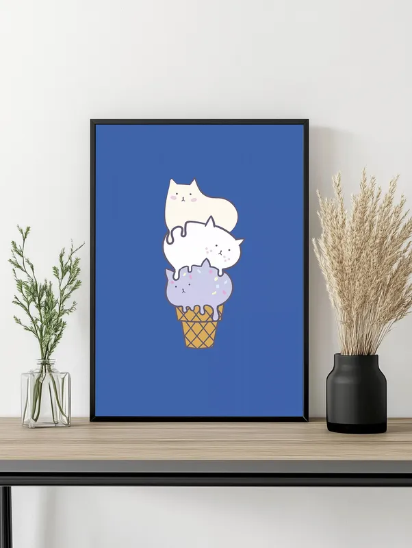 Постер «Мороженое» над диваном в гостиной