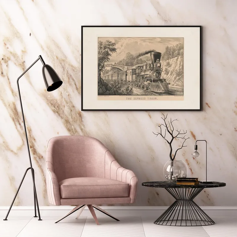 Постер «Винтажный поезд Экспресс» на стене в офисе