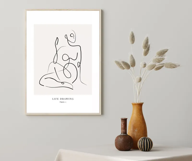 Постер «Лайн-Арт - Фигура 2» над диваном в гостиной