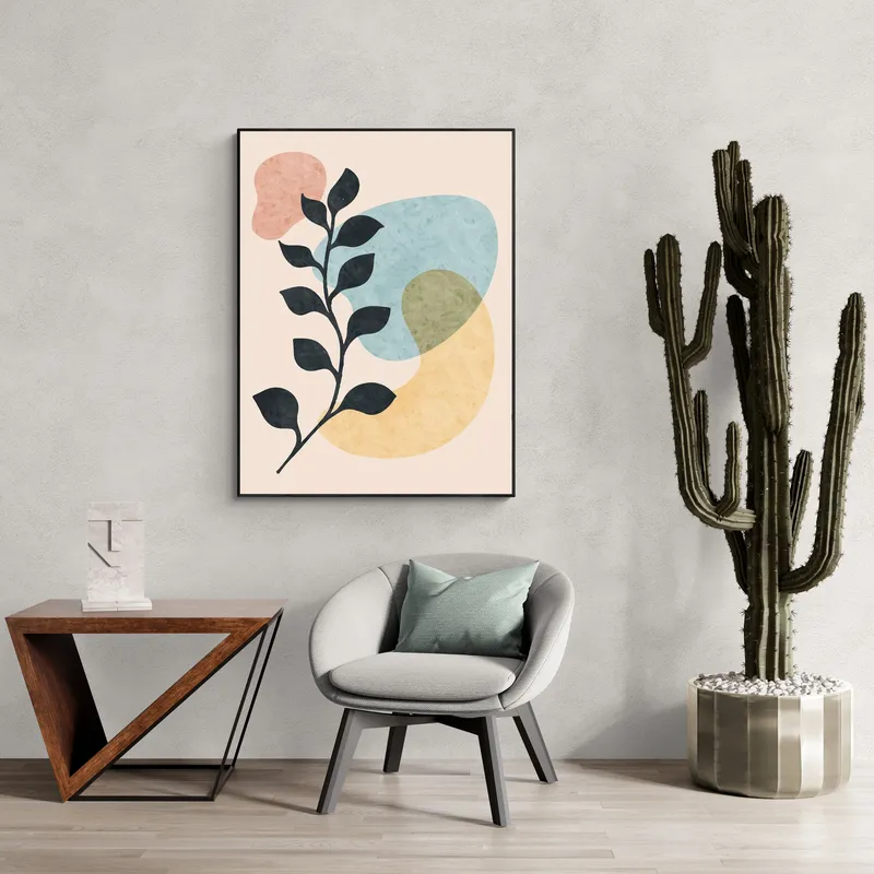 Постер «Лист Шиповника» над диваном в гостиной