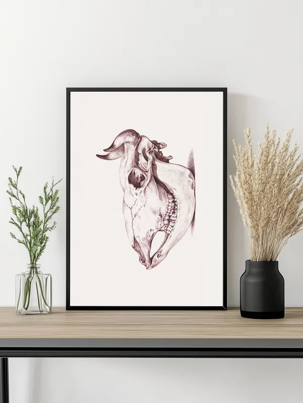 Постер «Череп коровы» на стене в офисе