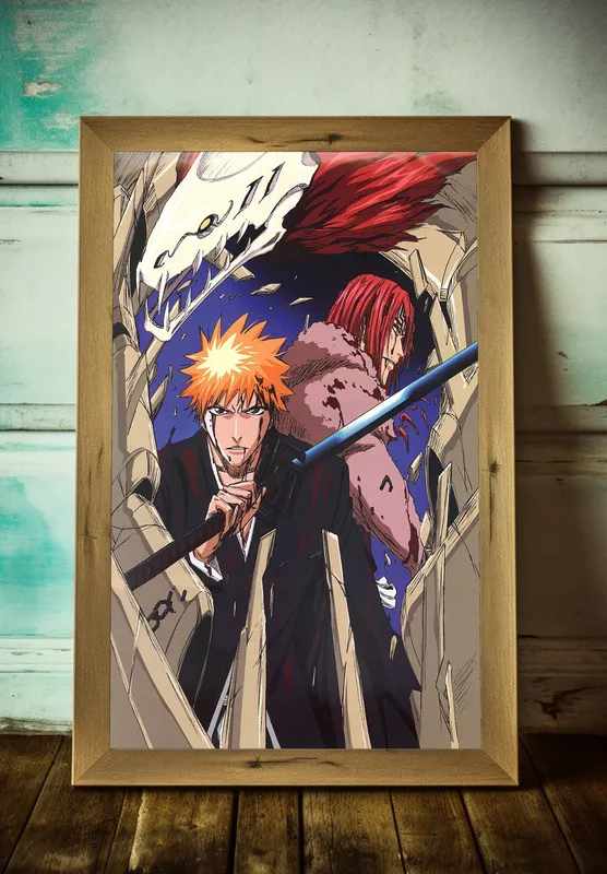 Постер «Блич. Ичиго и Рендзи» над диваном в гостиной