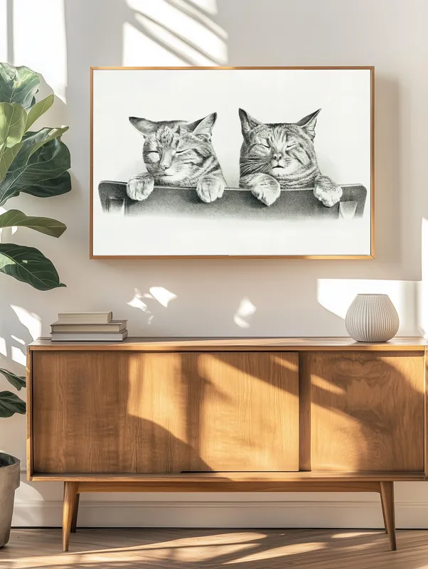 Постер «Сонные котики» на стене в офисе