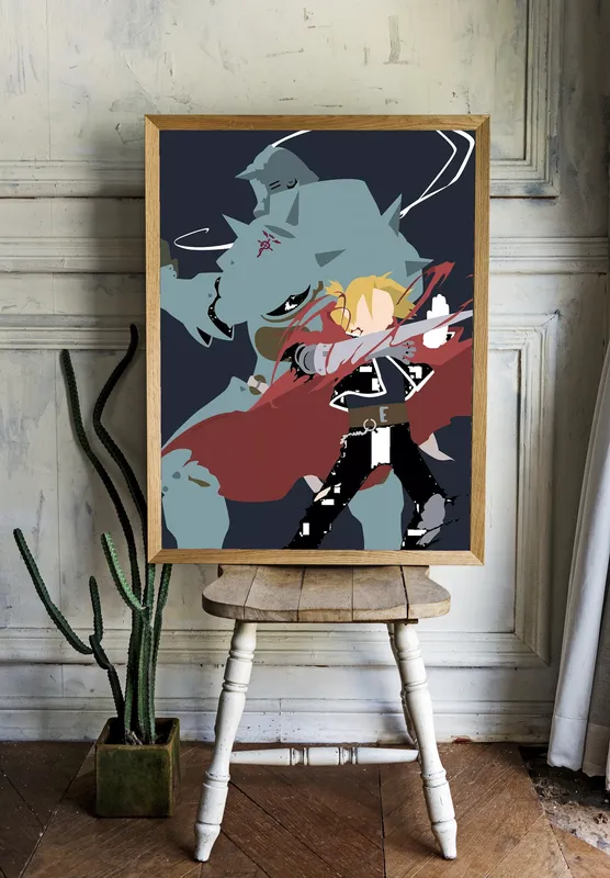 Постер «Стальной Алхимик. Минимализм» над диваном в гостиной