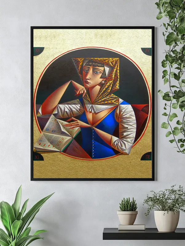 Постер «Геометрия - Девушка в желтом платке» на стене в офисе