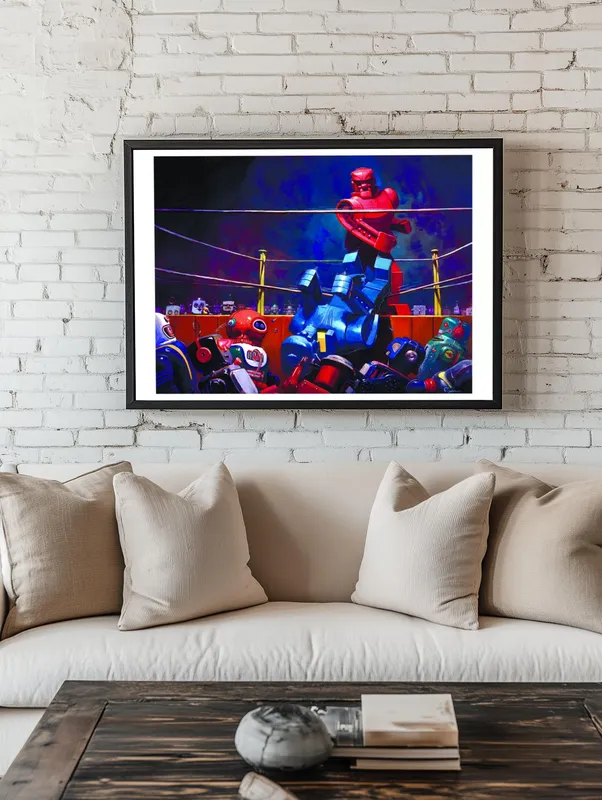 Постер «Эрик Джойнер - Роботы» над диваном в гостиной