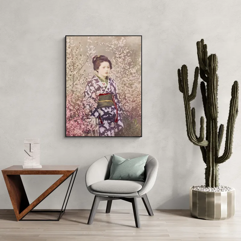 Постер «Гейша и вишни» на стене в офисе