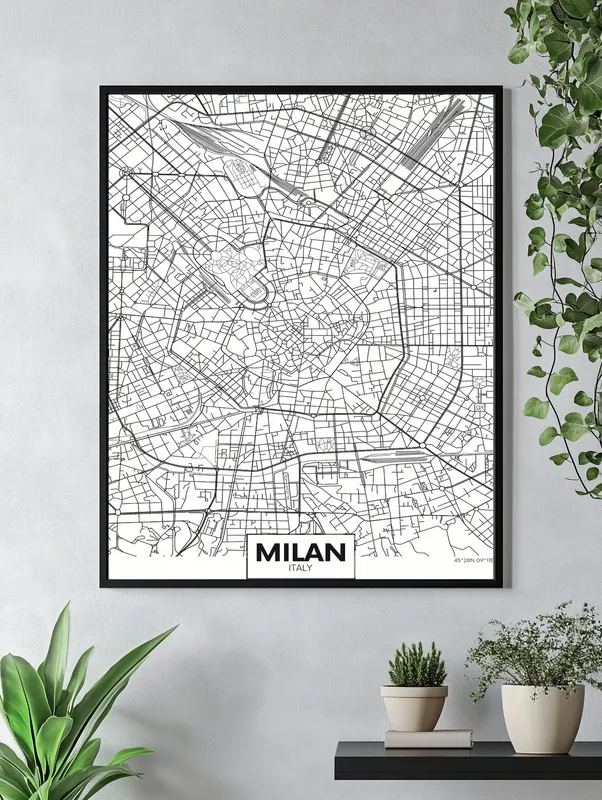 Постер «Милан» над диваном в гостиной