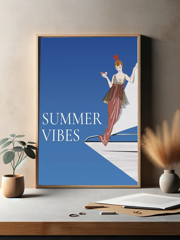 Постер «Лето - Летняя атмосфера» над диваном в гостиной