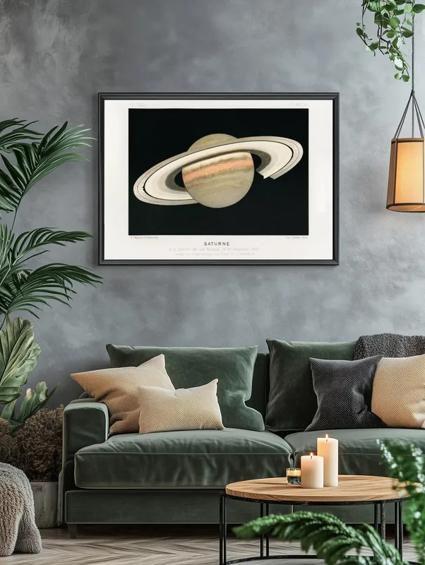 Постер «Сатурн» над диваном в гостиной