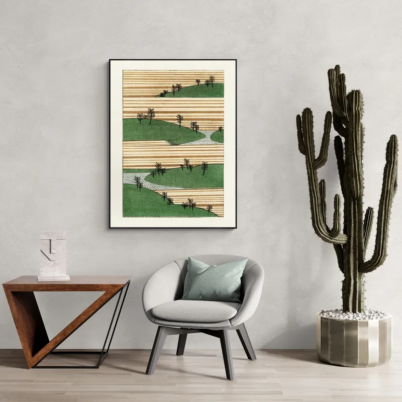 Постер «Пейзаж» над диваном в гостиной