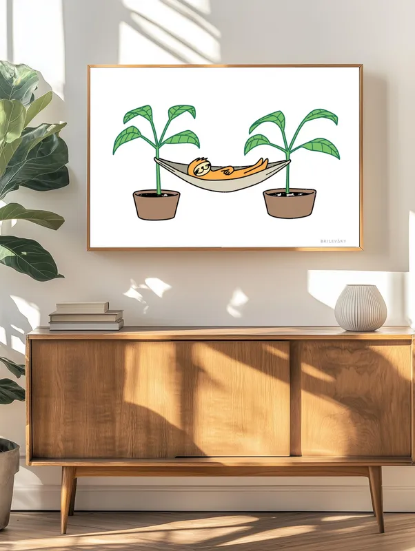 Постер «Brilevsky - В гамаке» над диваном в гостиной