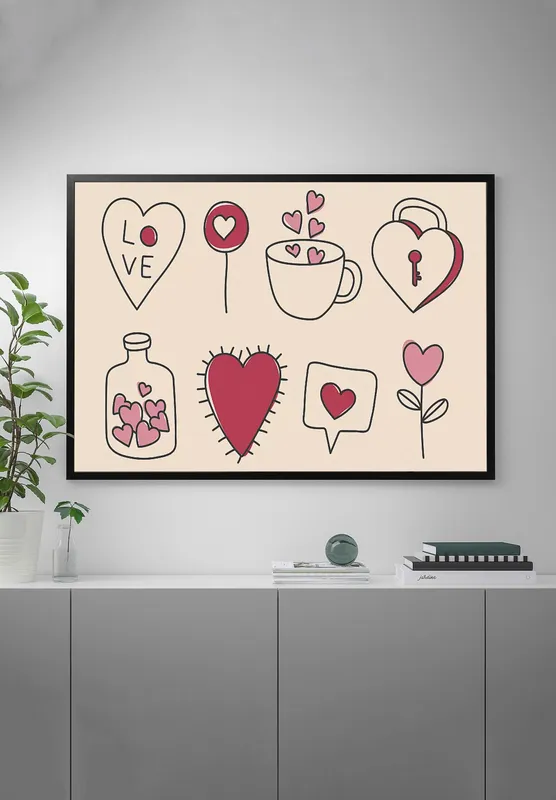 Постер «Варианты сердец» на стене в офисе