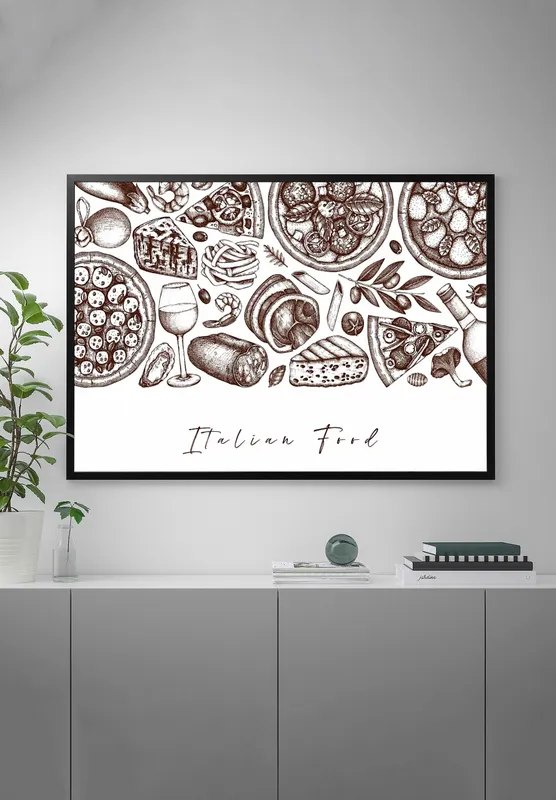 Постер «Итальянская Кухня» над диваном в гостиной