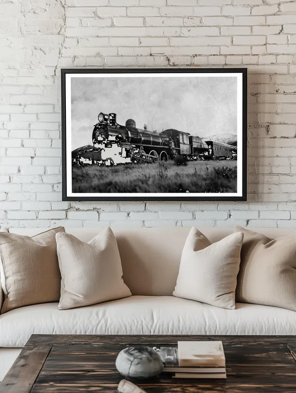Постер «Фотография Паровоза» на стене в офисе