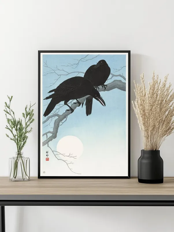 Постер «Охара Косон - Две Вороны на Ветке» на стене в офисе
