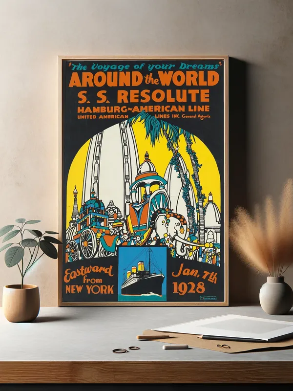 Постер «Корабли - Вокруг света на круизном лайнере» над диваном в гостиной