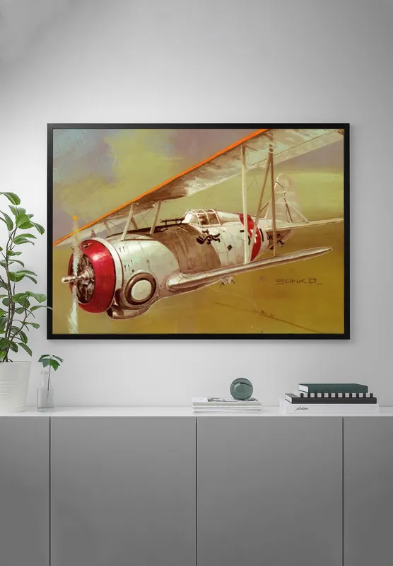 Постер «Малая авиация» над диваном в гостиной
