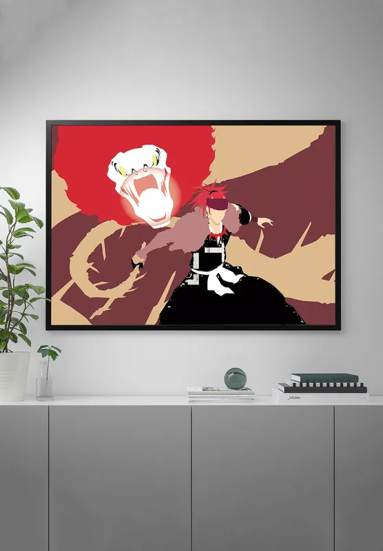 Постер «Блич. Минимализм - Рендзи Абараи и Банкай» над диваном в гостиной