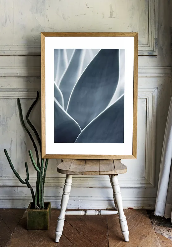 Постер «Холодные Оттенки - Агава» над диваном в гостиной