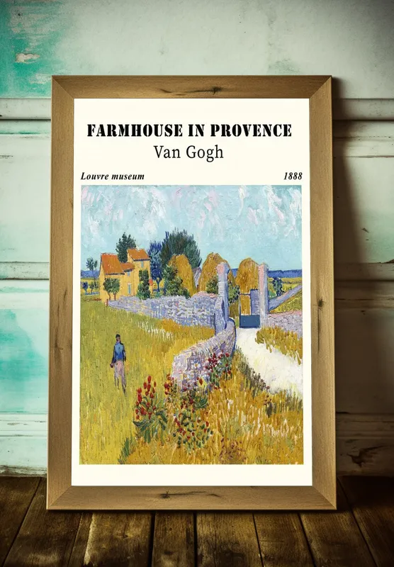 Постер «Ван Гог - Фермерский дом в Провансе» над диваном в гостиной
