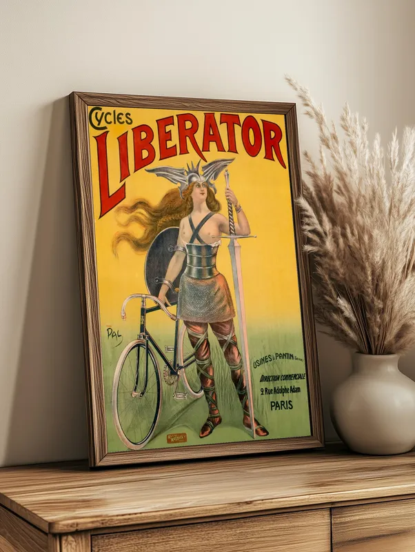 Постер «Велосипед Liberator» над диваном в гостиной