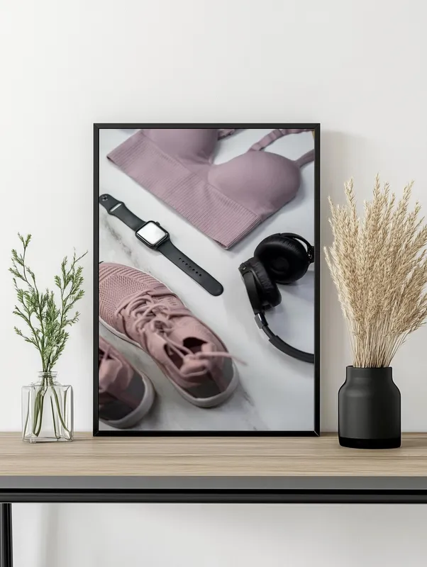 Постер «Всё для пробежки» над диваном в гостиной