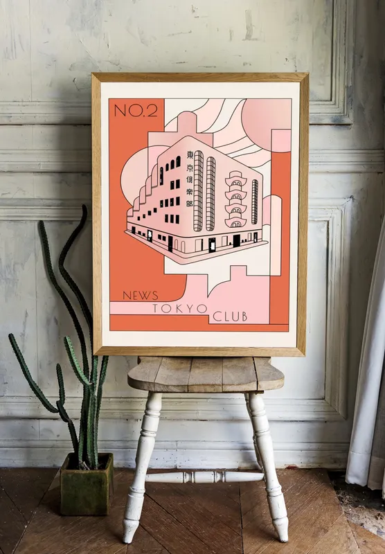 Постер «Токийский Клуб» над диваном в гостиной