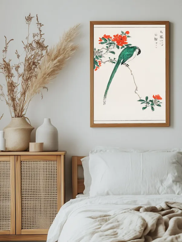 Постер «Японская длиннохвостая синицы» на стене в офисе