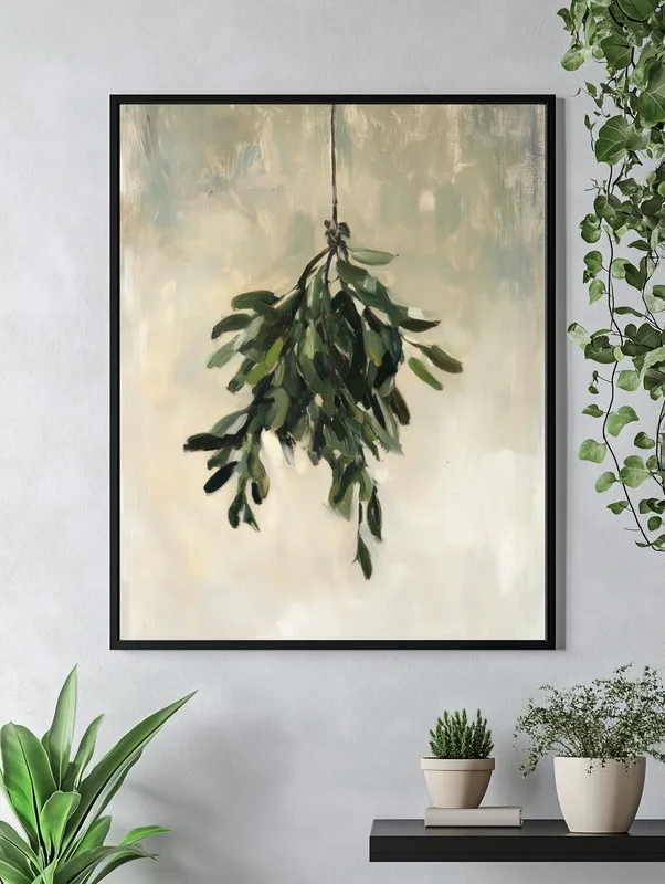 Постер «Связка листьев омелы» на стене в офисе