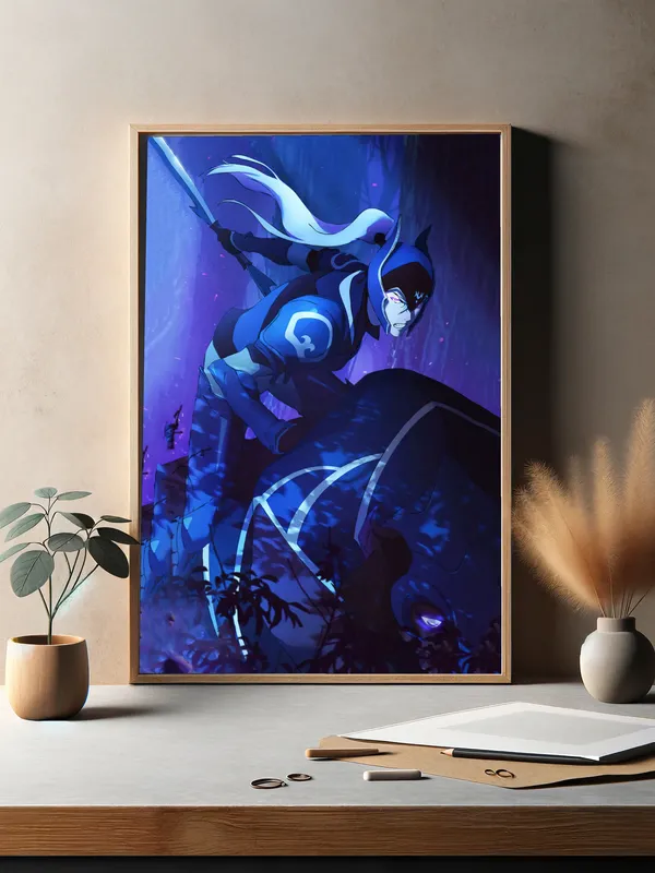 Постер «Аниме DOTA. Луна» над диваном в гостиной