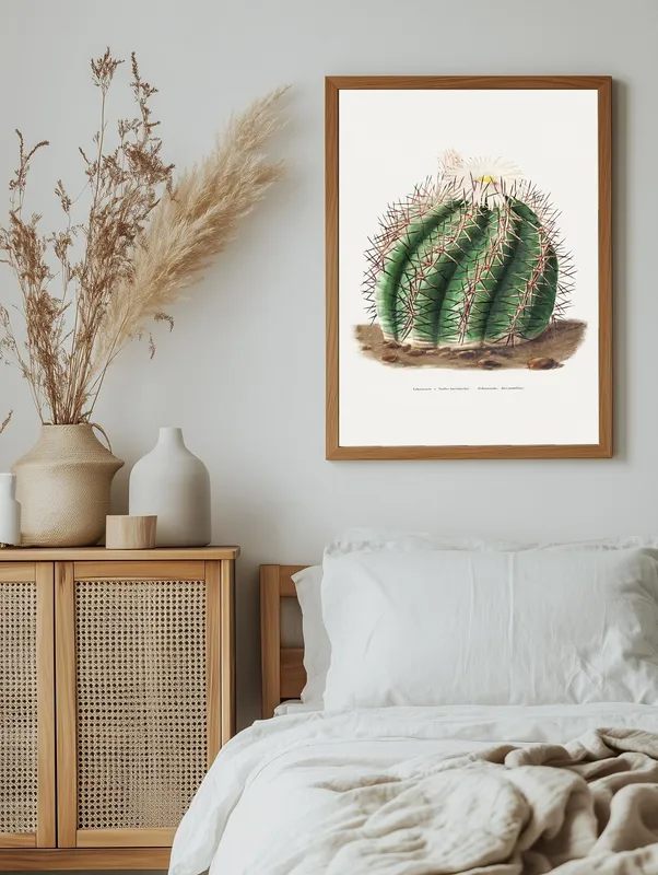 Постер «Кактус Эхинопсис» на стене в офисе