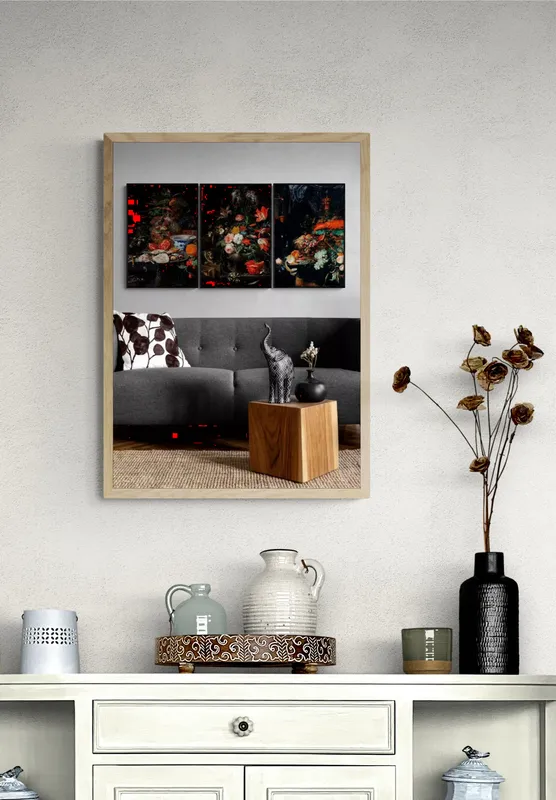 Постер «Набор из трех постеров Цветы и фрукты» на стене в офисе