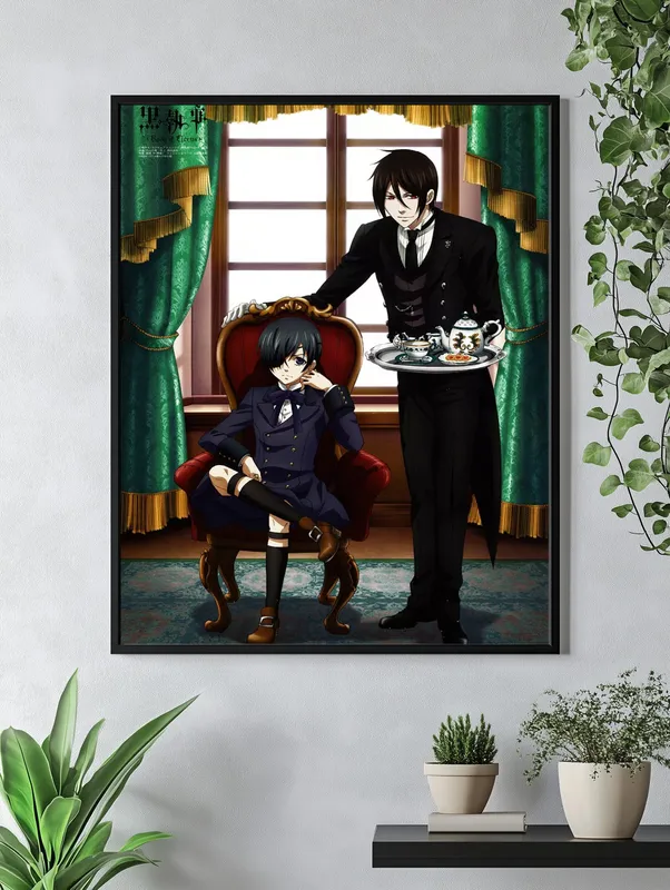 Постер «Темный дворецкий» над диваном в гостиной