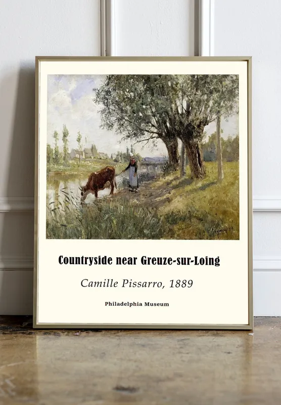 Постер «Камиль Писсарро - Сельская местность» над диваном в гостиной