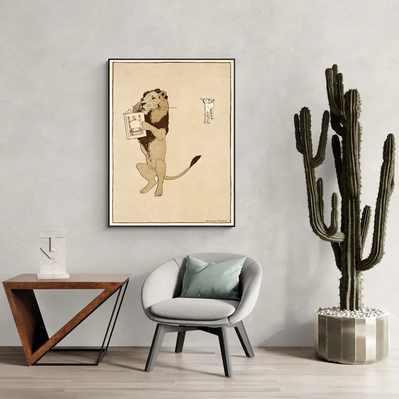 Постер «Лев и книга» на стене в офисе