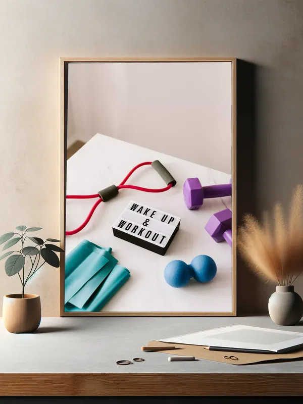 Постер «Wake Up and Workout» на стене в офисе