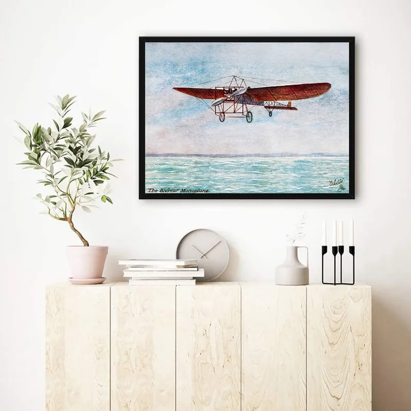 Постер «Самолёт дю Тампля» над диваном в гостиной