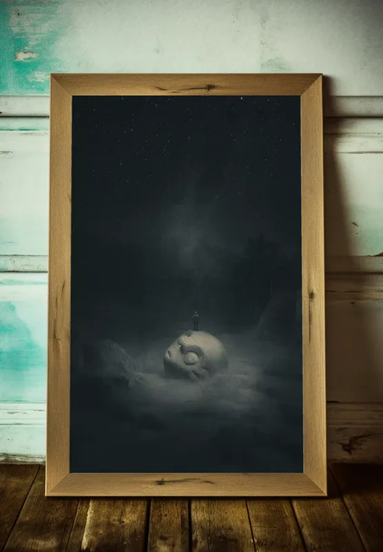 Постер «Темное фэнтези - Пришелец» над диваном в гостиной