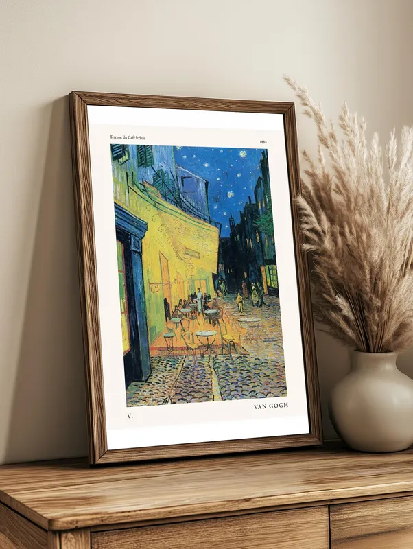 Постер «Винсент Ван Гог - Ночная терраса кафе» на стене в офисе