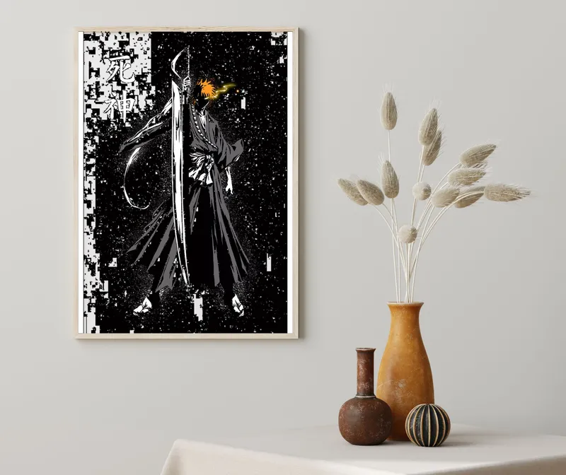 Постер «Блич. Ичиго Куросаки» над диваном в гостиной