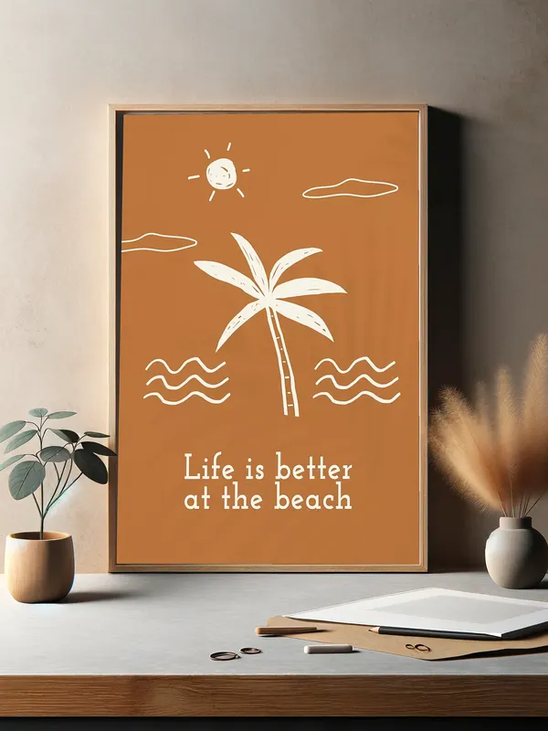 Постер «Лето - Жизнь на пляже» над диваном в гостиной