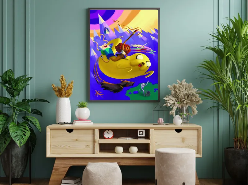 Постер «Время приключений - Волшебный Джейк» на стене в офисе