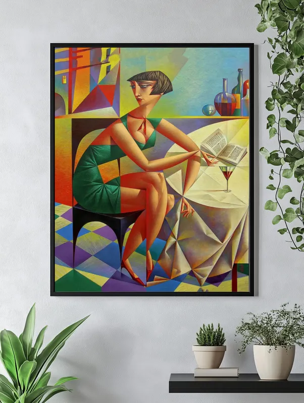 Постер «Геометрия - Девушка с книгой» на стене в офисе